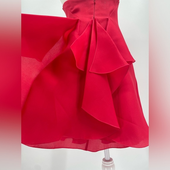 Ralph Lauren Purple Label Silk Red Mini Dress Cocktail Ruffle Strapless Runway 4 - Picture 7 of 16